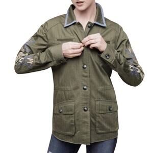 HEI Adventurer Womens Button Shirt Coat XS Button Embroider Studded Boho Indie